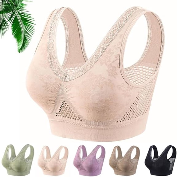 Seamless Wirefree Womens Sports Bra, High Support Yoga Comfort Wireless Bra, Breathable Soft Workout Lounge Support Bra,Beige,Bust:33"
