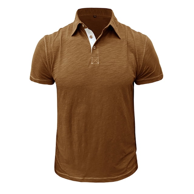 Qiopertar Liquidation à Moins de 5$ Chemise à Manches Courtes Muscle Basique Couleur Unie Col Rabattu en Solde