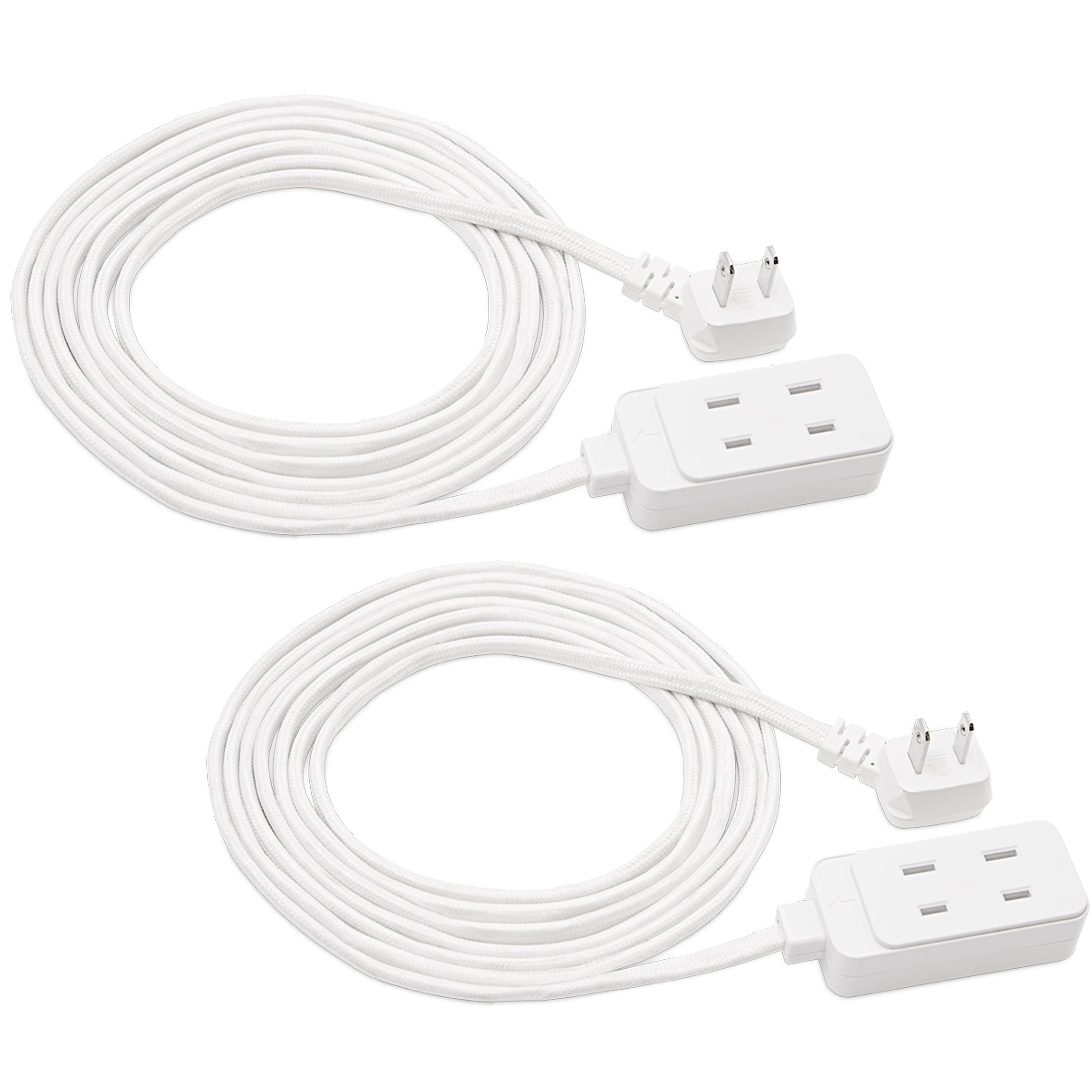 Maxxima 9 ft. 3 Outlet Braided Cable Fabric Extension Cord, Extra Long 2-Prong Power Strip, White (2-Pack)