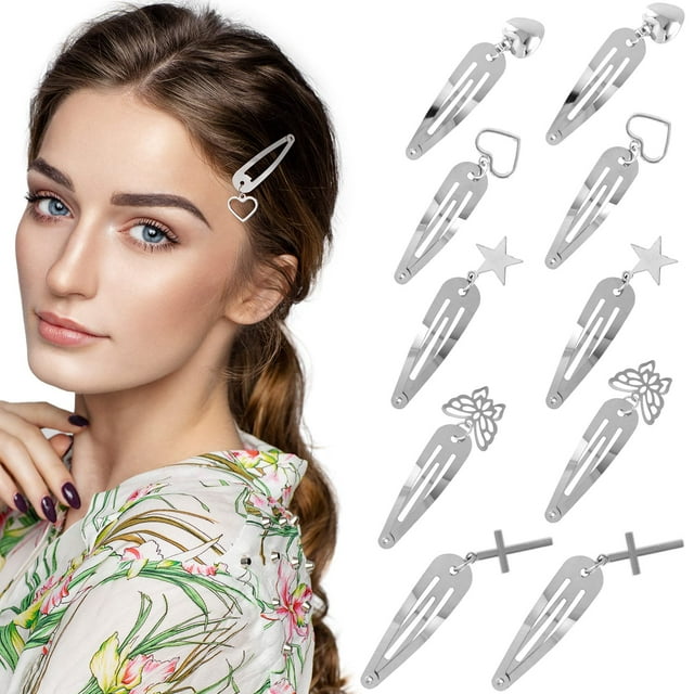 OIIKI Accesorios de Metal para el Cabello: Clips a presión de Mariposa con corazón de Estrella y Horquillas de Plata Punk para Mujeres y niñas