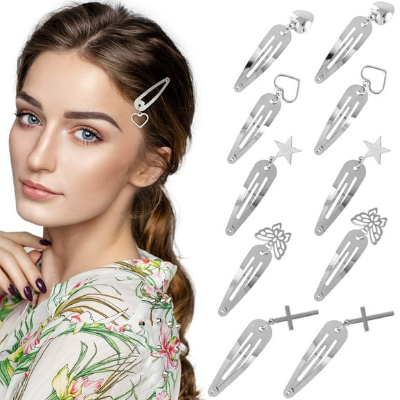 OIIKI Accesorios de Metal para el Cabello: Clips a presión de Mariposa con corazón de Estrella y Horquillas de Plata Punk para Mujeres y niñas