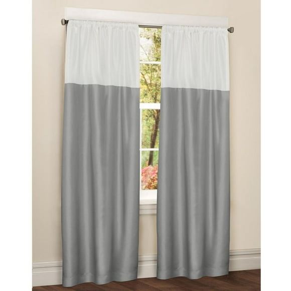 Panneau de rideau à passe-tringle Red Label en similisoie de 213 cm (84 po) bicolore, gris et blanc