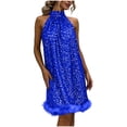 thumbnail image 2 of Mceream Robe à Sequins pour Femmes Grande Taille Soirée Pailletée Sans Manches Coupe Ample Épaules Dénudées Mini Robe 2026 Boho Robe d'Été Bleue m, 2 of 7