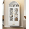 thumbnail image 6 of SUPEER 73" Tall Metal Arched Display Cabinet, Arched Storage Bookcase with Glass Doors and Two Drawers, Curio Cabinet, Kitchen Pantry Cabinet for Living Room, Assembly Required, White, 6 of 7