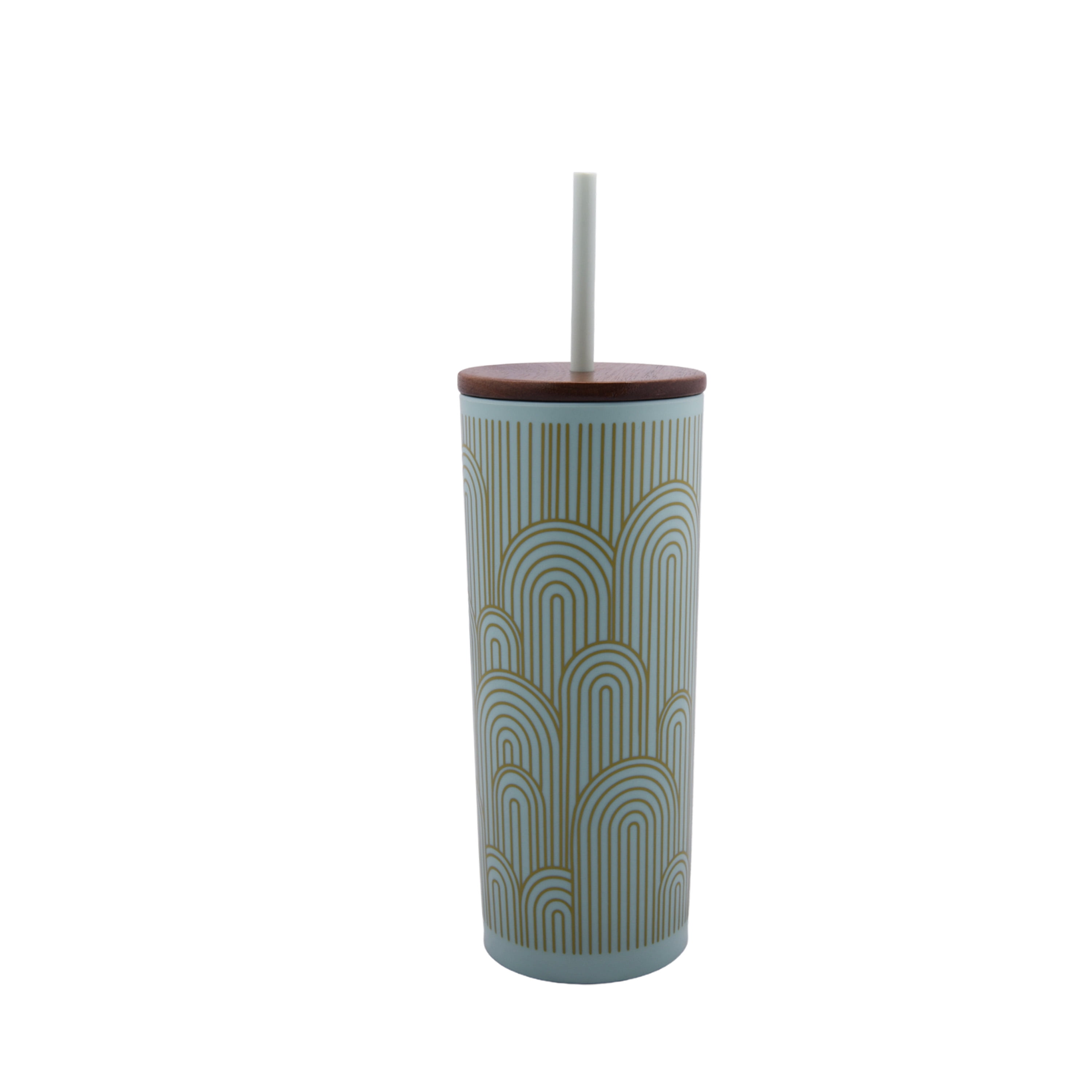 Mainstays 24-Ounce Eco-Friendly Plastic Tumbler with Wood Lid and Straw, Mint Green