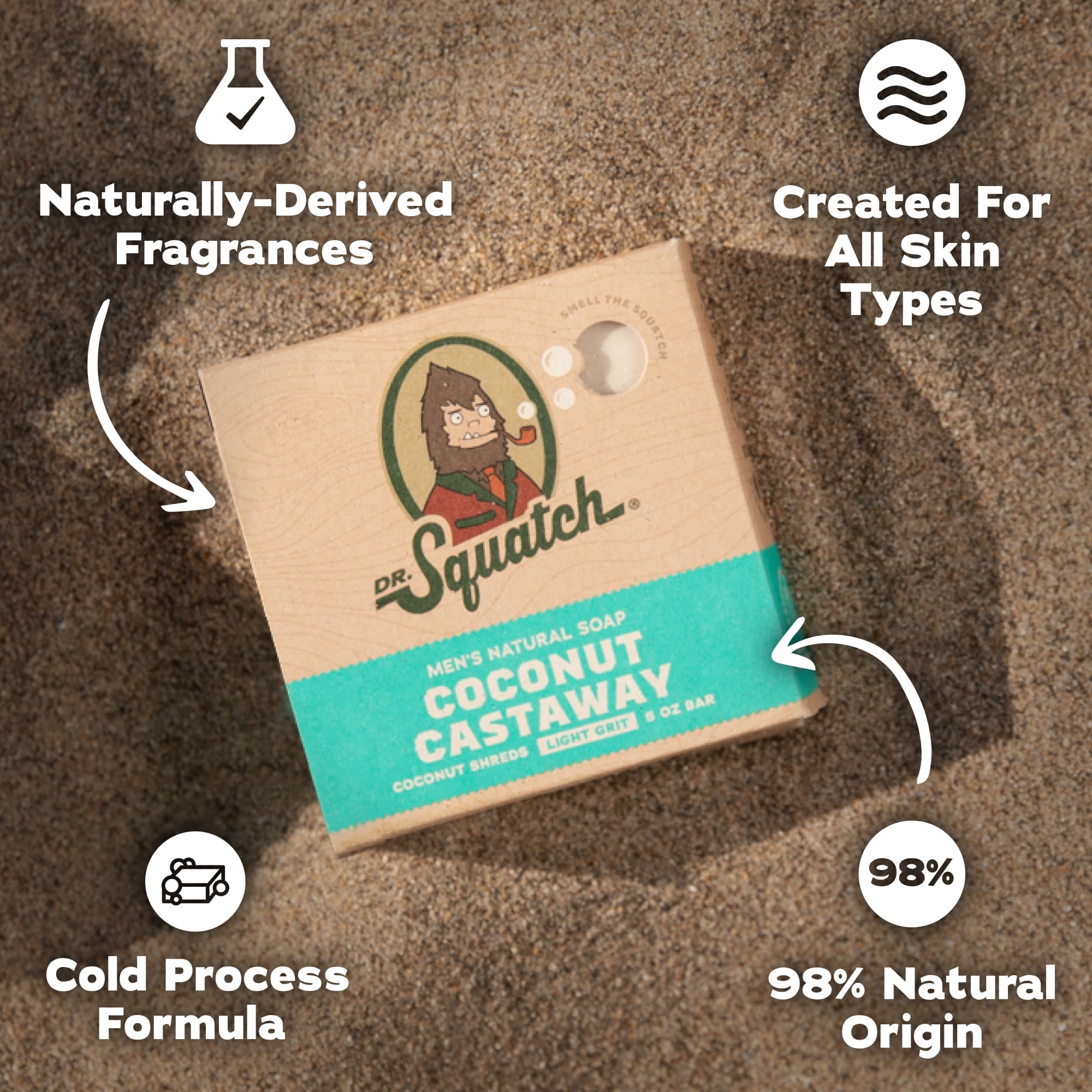 Dr. Squatch Men's Soap, Natural Bar Soap for Men, Cold Process, Gifts for Men, Coconut Castaway, 5 oz, 3-Pack