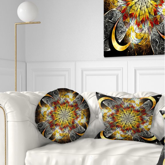 Designart Symmetrical Golden Flower - Floral Throw Pillow - 12x20