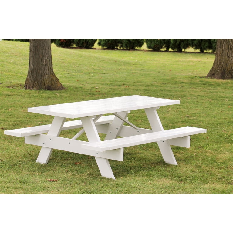 DuraTrel 6' Weatherproof Traditional White Plastic Vinyl Picnic