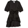 thumbnail image 1 of Speechless Girls' Faux Wrap Short Ruffled Dress, Black, 8, 1 of 2