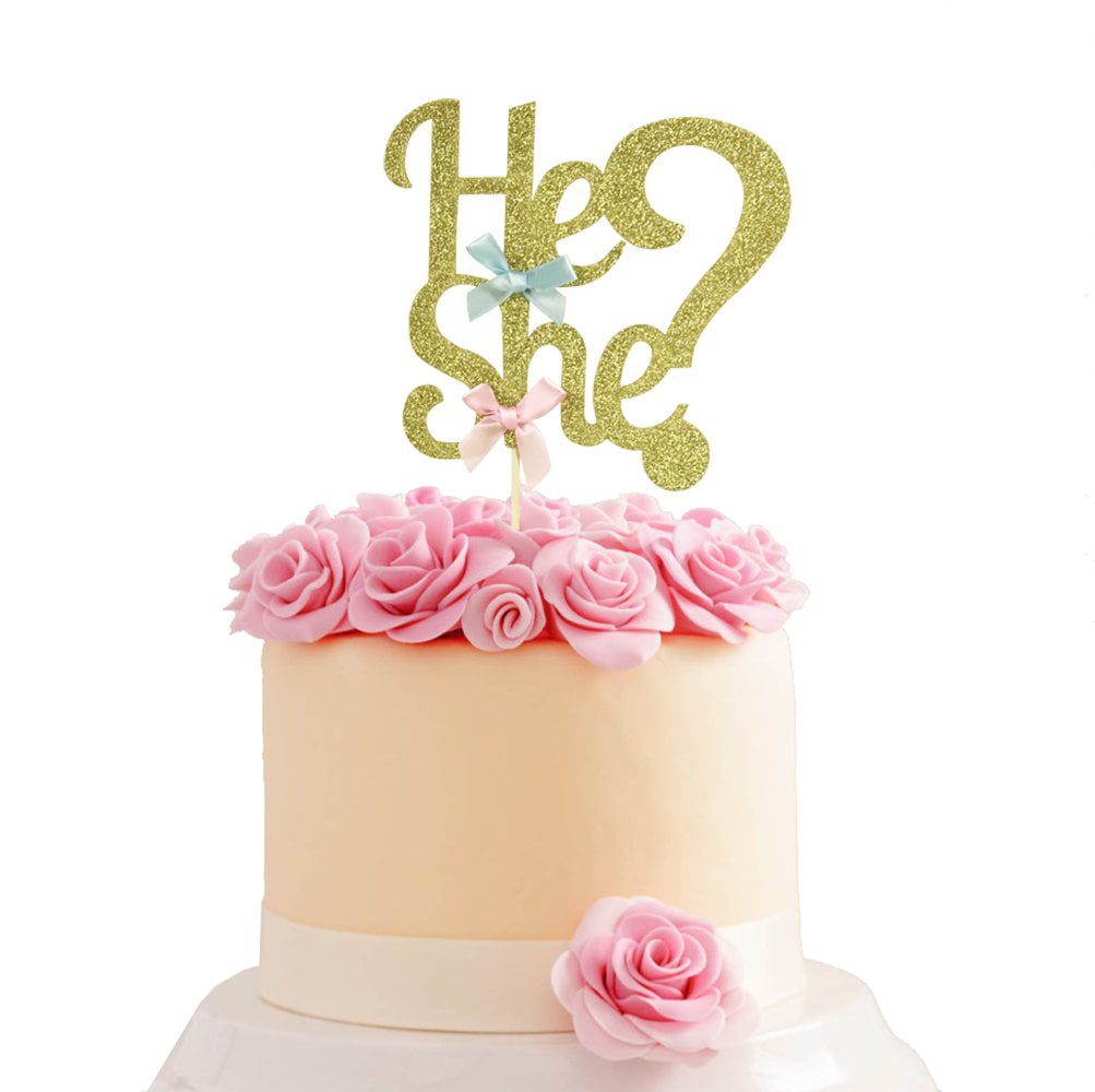 He Or She Cake Topper Gillter Gender Reveal Party Decor Gender Reveal Cake Topper Boy Or Girl Decor Its A Party Decor Walmart Com