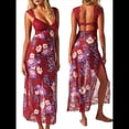thumbnail image 2 of Vestidos Largos de Verano Y2K con Encaje, Retazos, , Estampado Floral, Escote Corazón, Espalda Descubierta y Abertura para Mujer Rojo M, 2 of 5