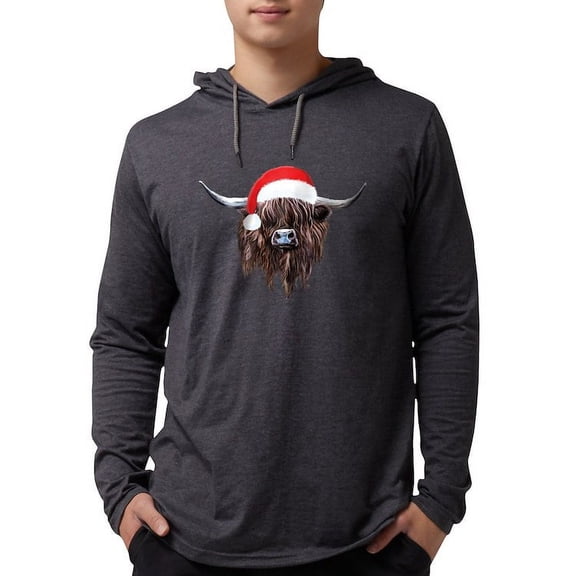 CafePress - Highland Cow Santa Hat Xmas Long Sleeve T Shirt - Mens Hooded Shirt