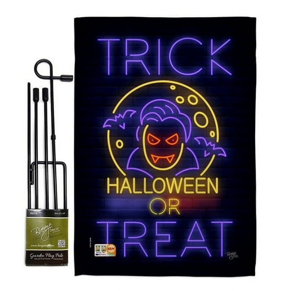 Breeze Decor BD-HO-GS-112087-IP-BO-D-US18-BD 13 x 18.5 in. Halloween Dracula Fall Vertical Double Sided Mini Garden Flag Set with Banner Pole