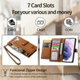 thumbnail image 5 of Wallet Case for Samsung Galaxy S22 Women Men, Durable PU Leather Magnetic Flip Lanyard Strap Wristlet Zipper Card Holder Kickstand Wallet Phone Case Cover Full Body Protection, Brown, 5 of 10