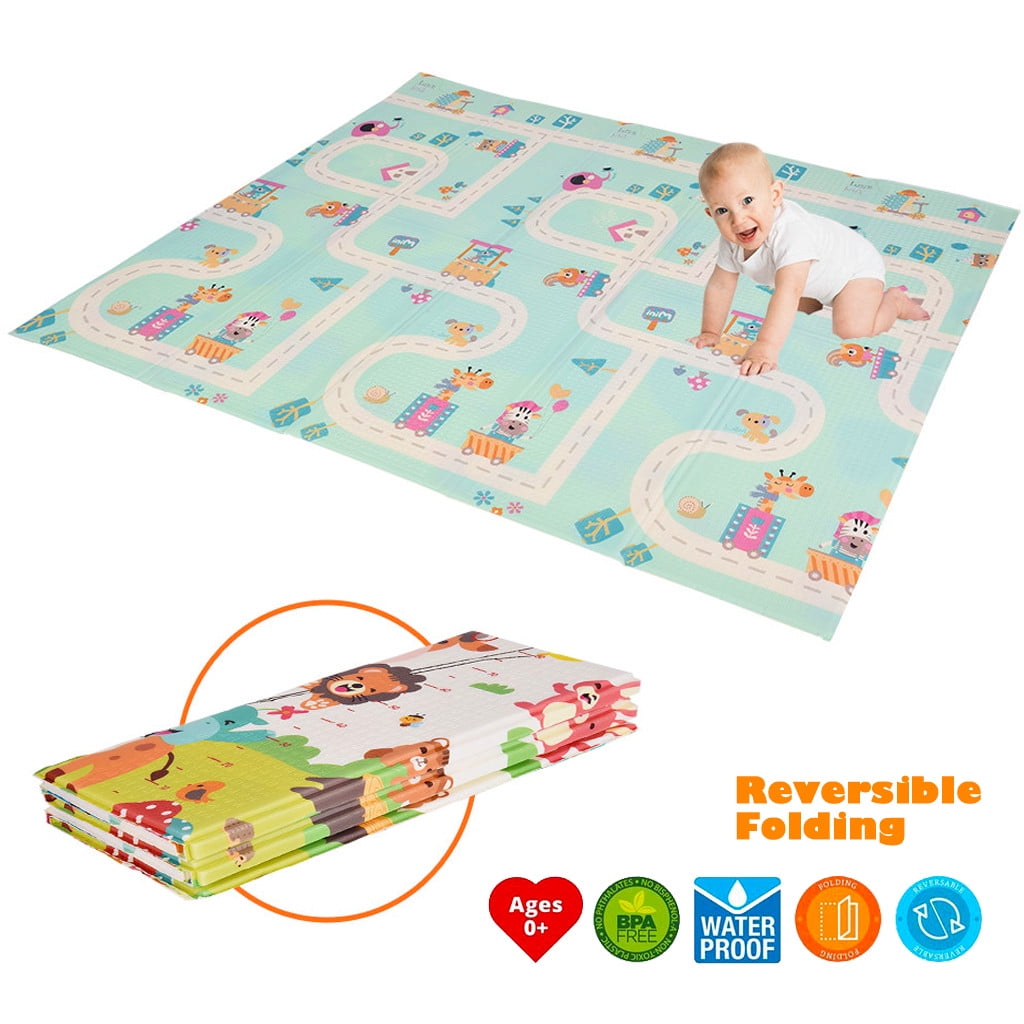 Large Tummy Time Folding Reversible Baby Mats For Playroom Foldable Play Mat 