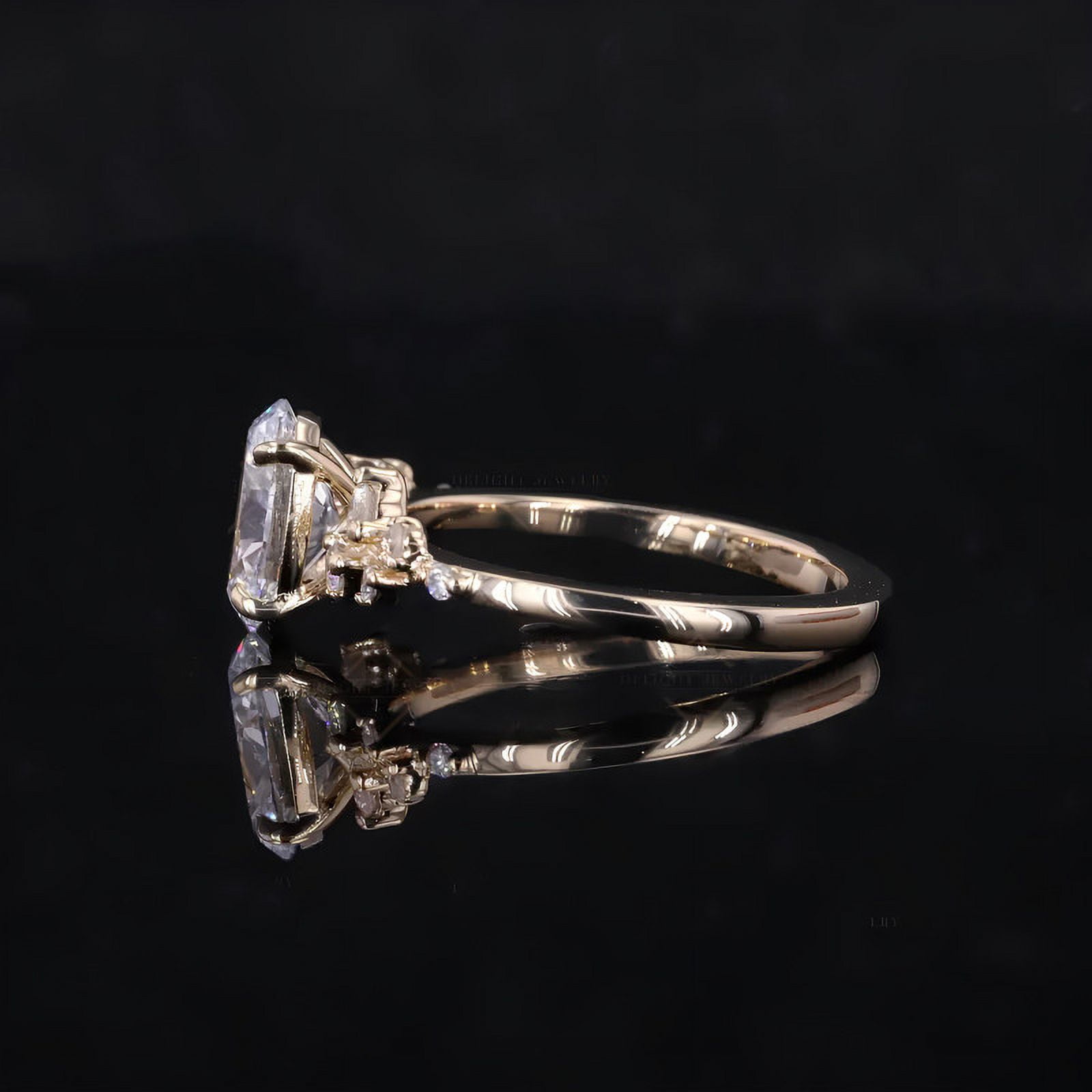 solitaire jewels Unique SnowDrift Oval Moissanite Engagement Ring For Women, 10K Yellow Gold