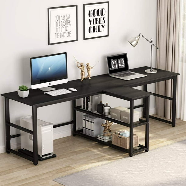 Your browser is set to private browsing mode which prevents us from showing your digital product. tribesigns 94 5 inch computer desk extra long two person desk with storage shelves double workstation office desk study writing desk for home office