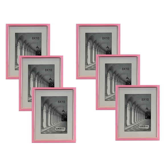 Studio 500 Colorful Sleek Collection 1-Opening 8x10" Photo Frames, Pink, 6 Count