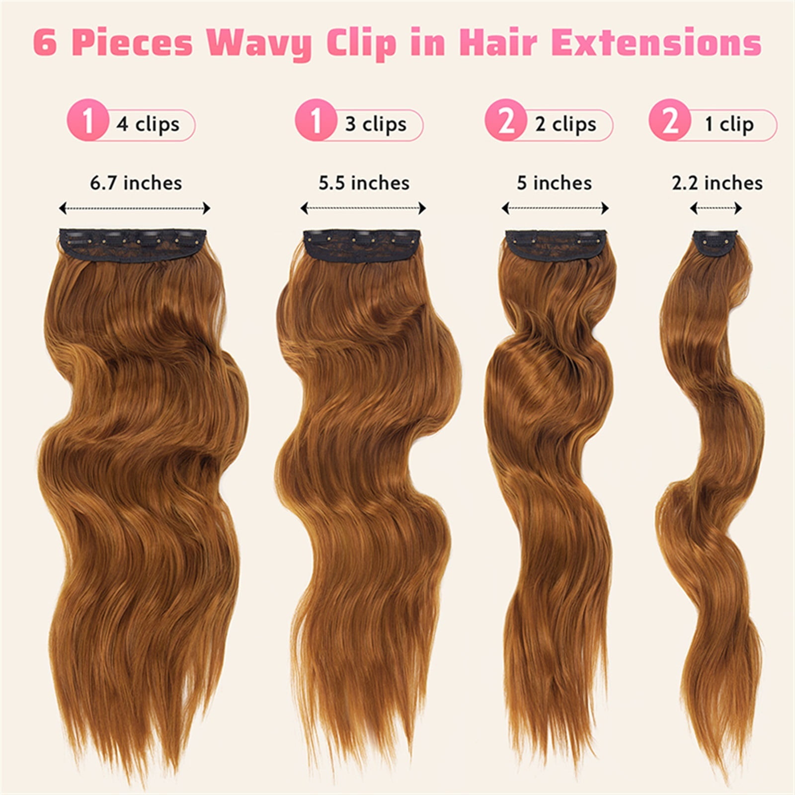 6PCS Synthetic Hairpiece Long Wavy Clip In Hair Extensions Orange Red Fiber Hairpieces Long Thick Wavy Hair Extensions for Women