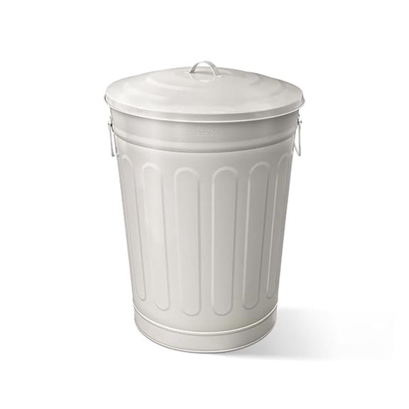 13-Gallon Beige Galvanized Steel Round Trash Can with Lid
