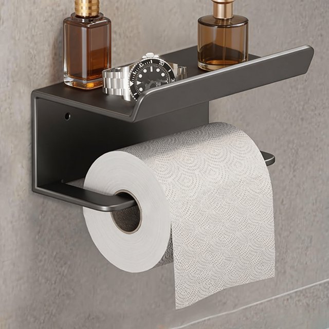 Porta Rollos Papel de Baño, Portarrollos Papel Higiénico con Soporte de Teléfono de Acero Inoxidable Sus 304 Resistente a La Corrosión Fácil de Instalar sin Taladro Accesorios de Baño, Hotel, Cocina