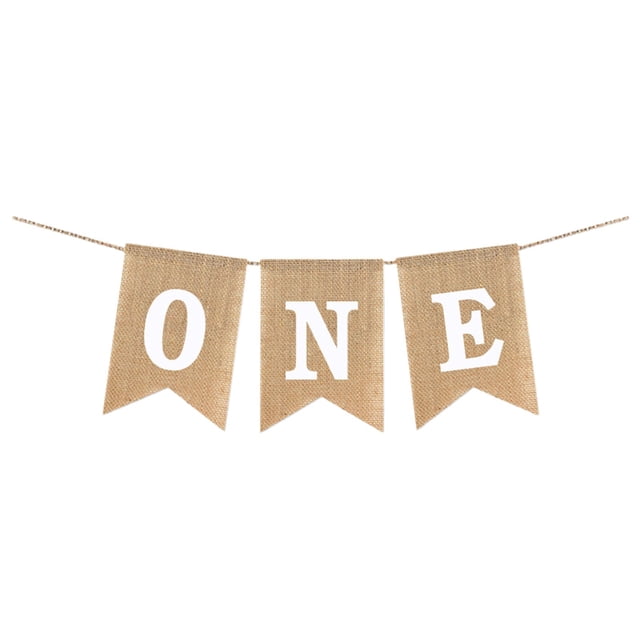 Banderola de Lino Feliz Cumpleaños - Tema "UNO", Diseño Rústico, Banderas 5.5x8in - para Primer Cumpleaños de Bebé, Decoración de Guardería/Fiesta, Niños/Niñas