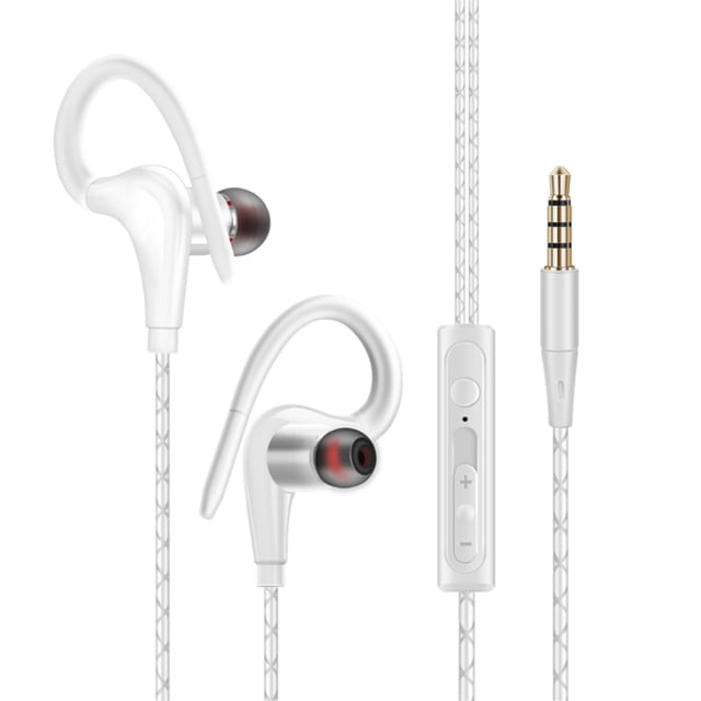 Seitruly Auriculares deportivos de 3,5mm con gancho para la oreja, auriculares estéreo impermeables para correr, auriculares portátiles para juegos con Cables de audio/vídeo Blanco