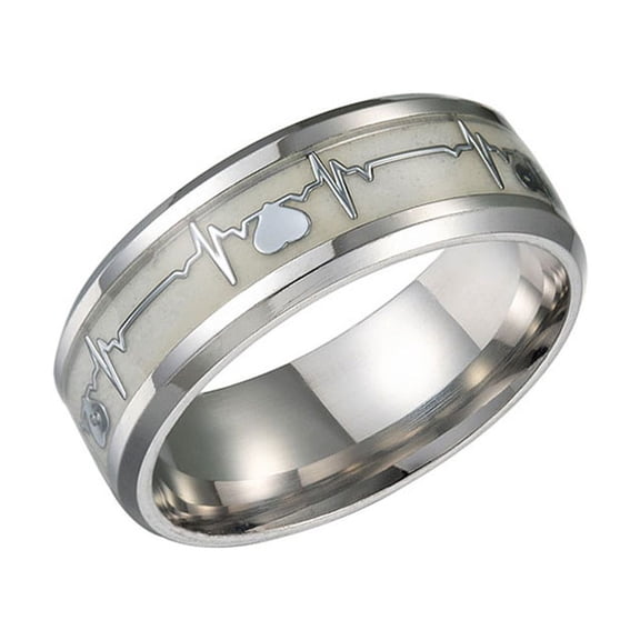 IBASETOY 1PC Unique Rings Stainless Thumb Rings for Men with Electrocardiography Design for Party