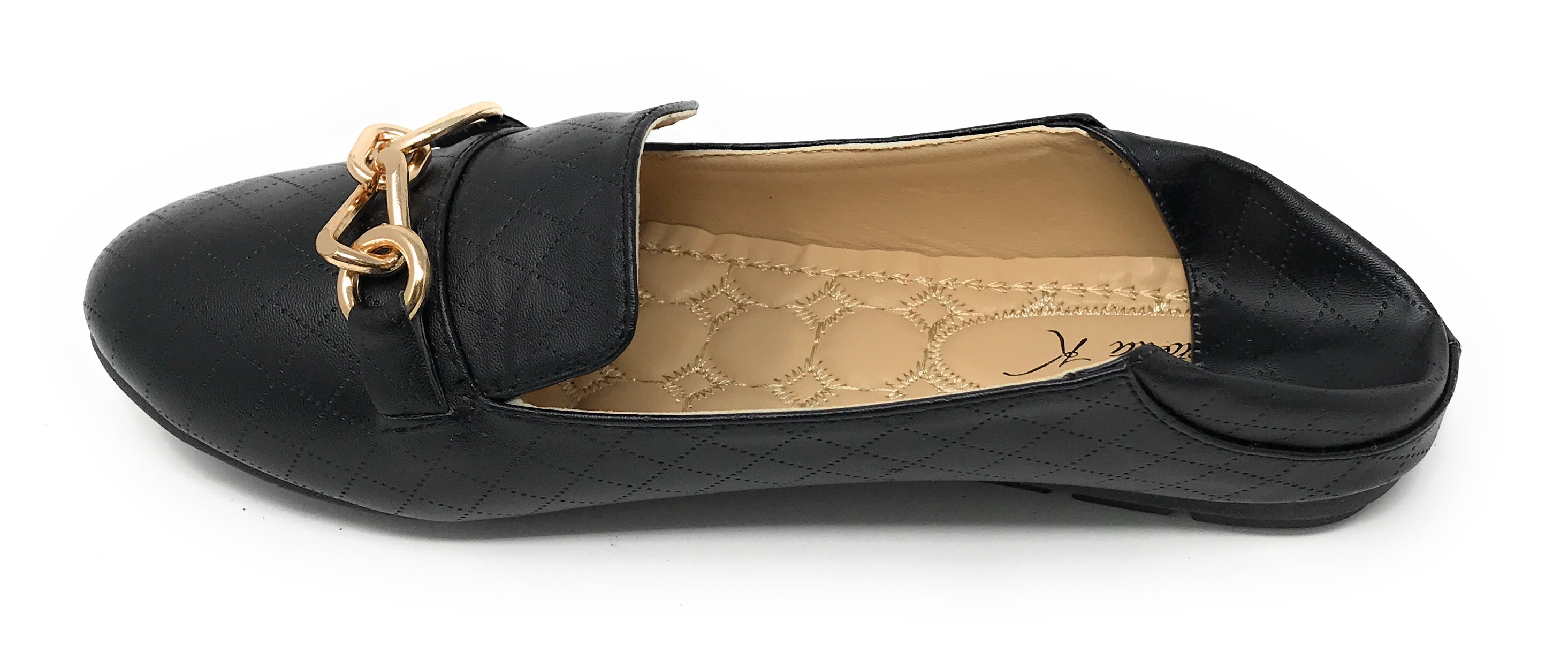 Victoria K Women's Foldover Quilted Gold Chain Ballerina Flats