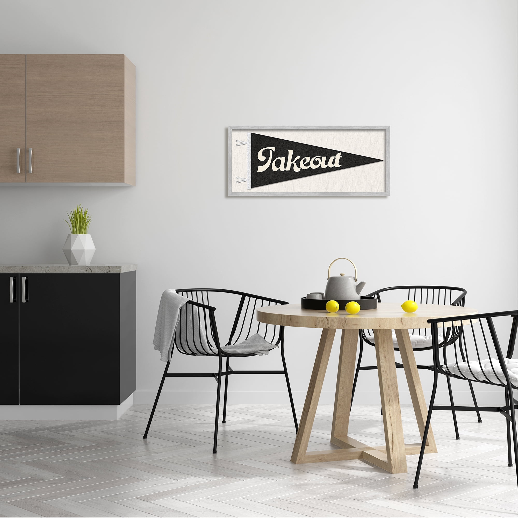 Stupell Kitchen Takeout Pennant Banner Shape Food & Beverage Painting Gray Framed Art Print Wall Art