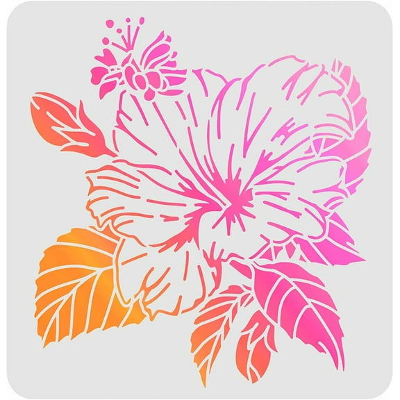 Hibiscus Drawing Painting Stencils (11.8x11.8inch) Plastic Stencils for Decoration on Wood Floor Wall and Fabric