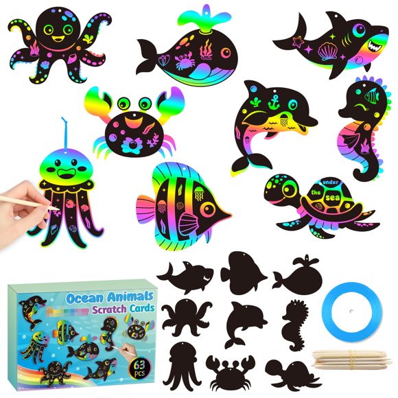 Tarjetas de rascar CY2SIDE Ocean Animals DIY Under The Sea, 63 unidades