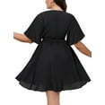 Chama Womens Plus Size Dress Wrap V Neck Flutter Sleeve Tie Waist A ...