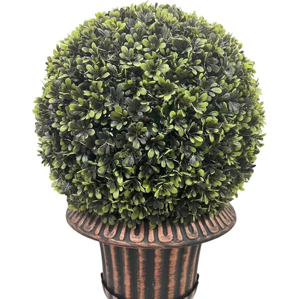 Holaki 24" Ball Topiary in Bronze Pedestal Pot, Artificial Faux Plant for Indoor and Outdoor