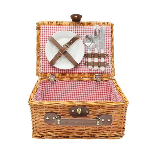Pique-nique en Osier pour 2 Personnes avec Compartiment Isolé et Couverture de Pique-Nique, Ensemble de Couverts à Transporter, Poignée pour Camping, Randonnée, BBQ, Contenants pour Pain Brun, Organisateur de Rangement, Cuisine, Garde-Manger Transparent, Farine 10 Lb
