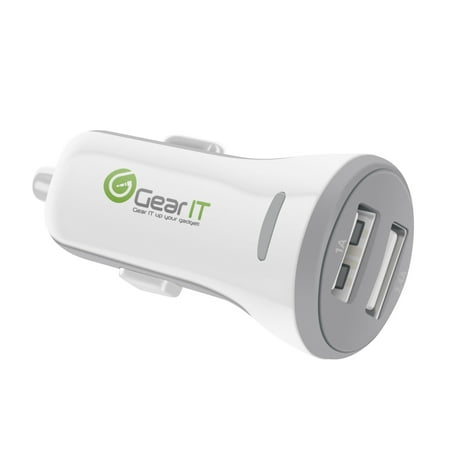 GearIt 3.4A 2 Port USB Car Charger, Dual USB [2.4A & 1.0A] Universal Ports for Rapid Charging Designed for Apple iPhone iPad and Android Cell Phone Tablet Devices - Mobile 12V