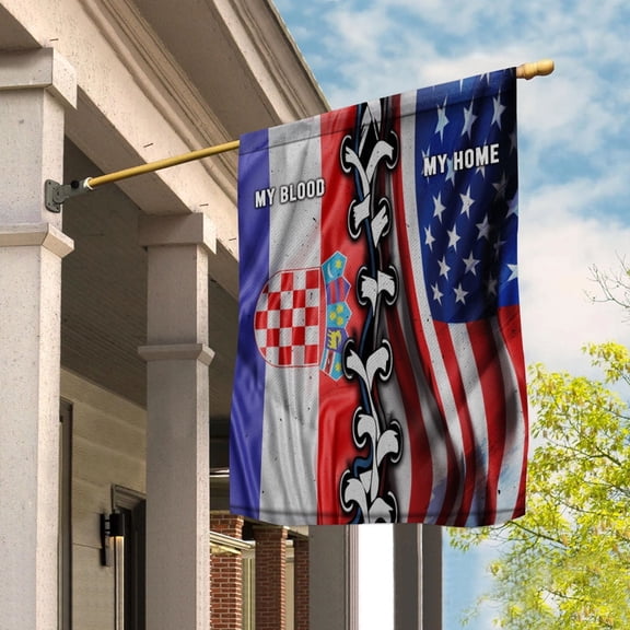 Flags-Croatian American My Home My Blood Flag Croatian Part House Flag, Double-Sided Decorative Outdoor Flag, Polyester Yard Flag 29.5 x 39.5 in