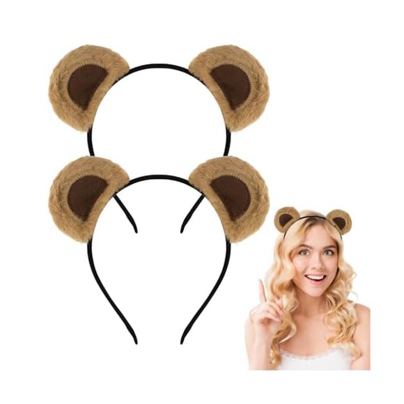 wonima44 2Pcs Bear Ears Headband for Women Cute Bear Hairband Ear Bear Animal Cosplay Plush Bear Headband Halloween Costume Headwear