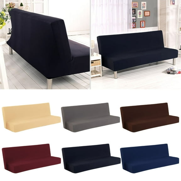1X Sofa Cover Folding Sofa Bed Cover Solid Color Futon Armless Slipcover Polyester Elastic Fabric All Inclusive Cover Sofa Cover