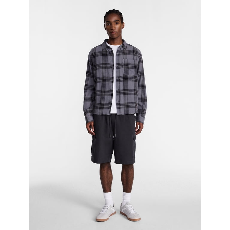No Boundaries Men's Boxy Fit Grunge Flannel Shirt photo 2