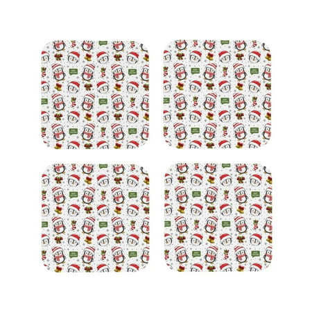 

Fuzoiu Cute Christmas Hat Penguin A Print Leather Coasters Set Drink Coasters Set of 4 for Tabletop Protection Durable PVC Coasters Home Décor and Housewarming Gift-Square