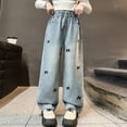 thumbnail image 2 of Guluxicc Girls Baggy Jeans Kids Denim Pants with Bow Tie Embroidered Straight Wide Leg Streetwear Girl Trendy Elastic Waist Pants 4-14 Years, 2 of 9