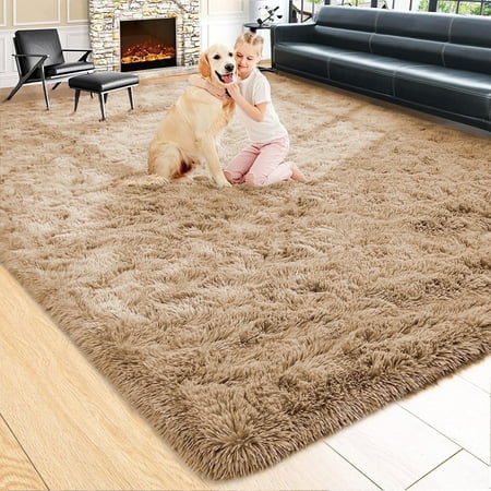 Noahas Soft Fluffy Area Rug for Living Room Bedroom Shaggy Accent Carpets for Kids Girls Rooms 8 x10  Light Tan
