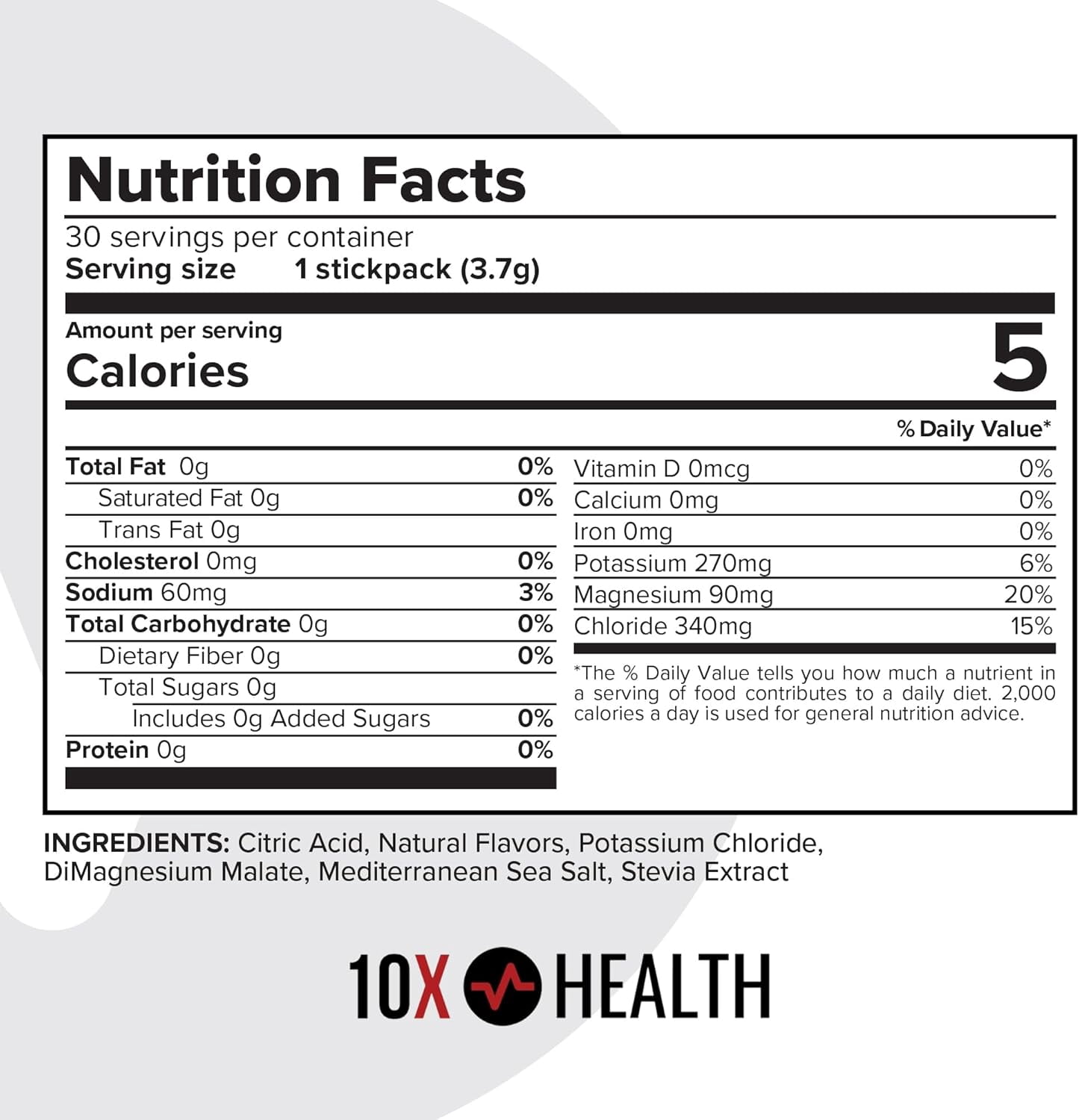 10X Health Electrolytes Powder Drink Mix, Strawberry Lemonade, Sugar-Free, with Potassium, Magnesium, Sea Salt, Non-GMO, 30 Stickpacks