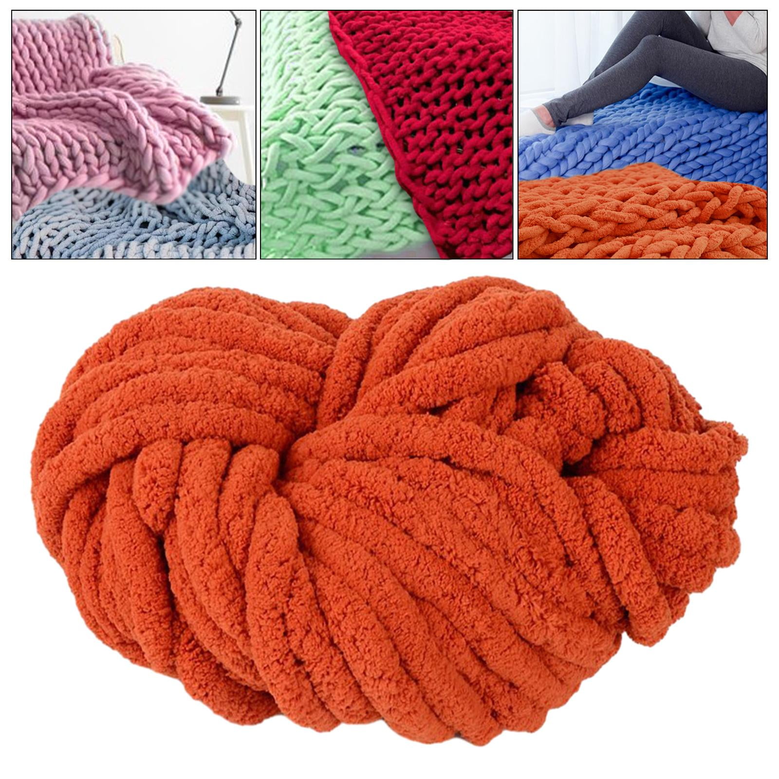 HILABEE 4xChunky Yarn, Chenille Yarn for Soft Throw And Baby Blanket, Arm Knitting, Crocheting And DIY Crafts Projects , Rust Red, 3 Pcs