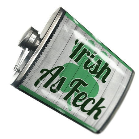 

NEONBLOND Flask Irish As Feck St. Patrick s Day Shamrock on Wood