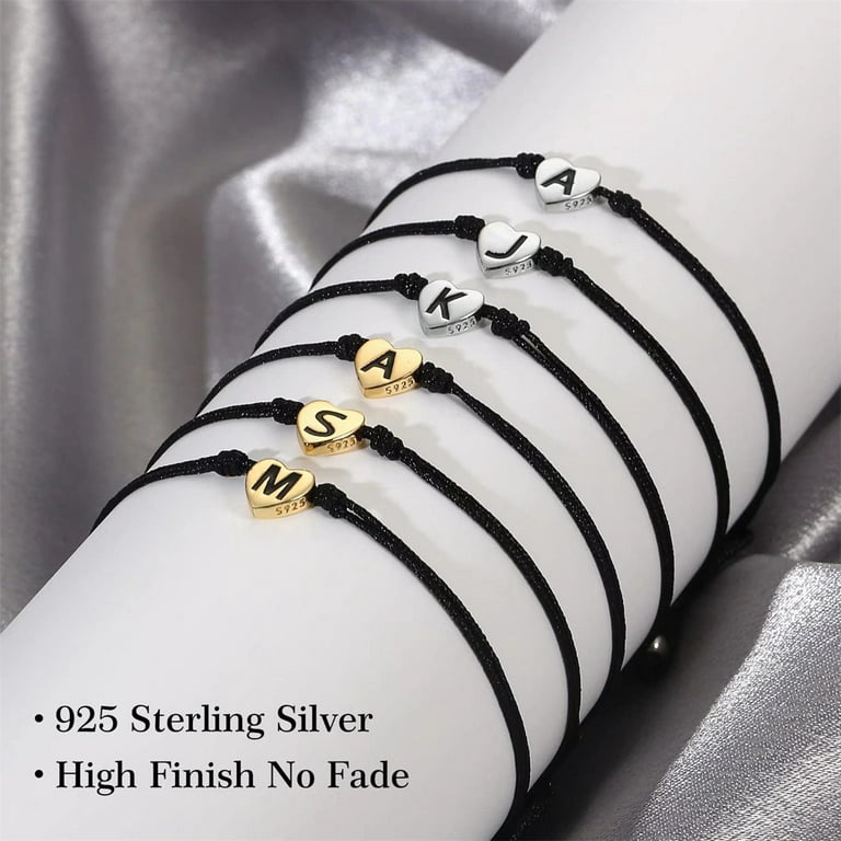TINGN S925 Sterling Silver Heart Initial Bracelets for Women Teen