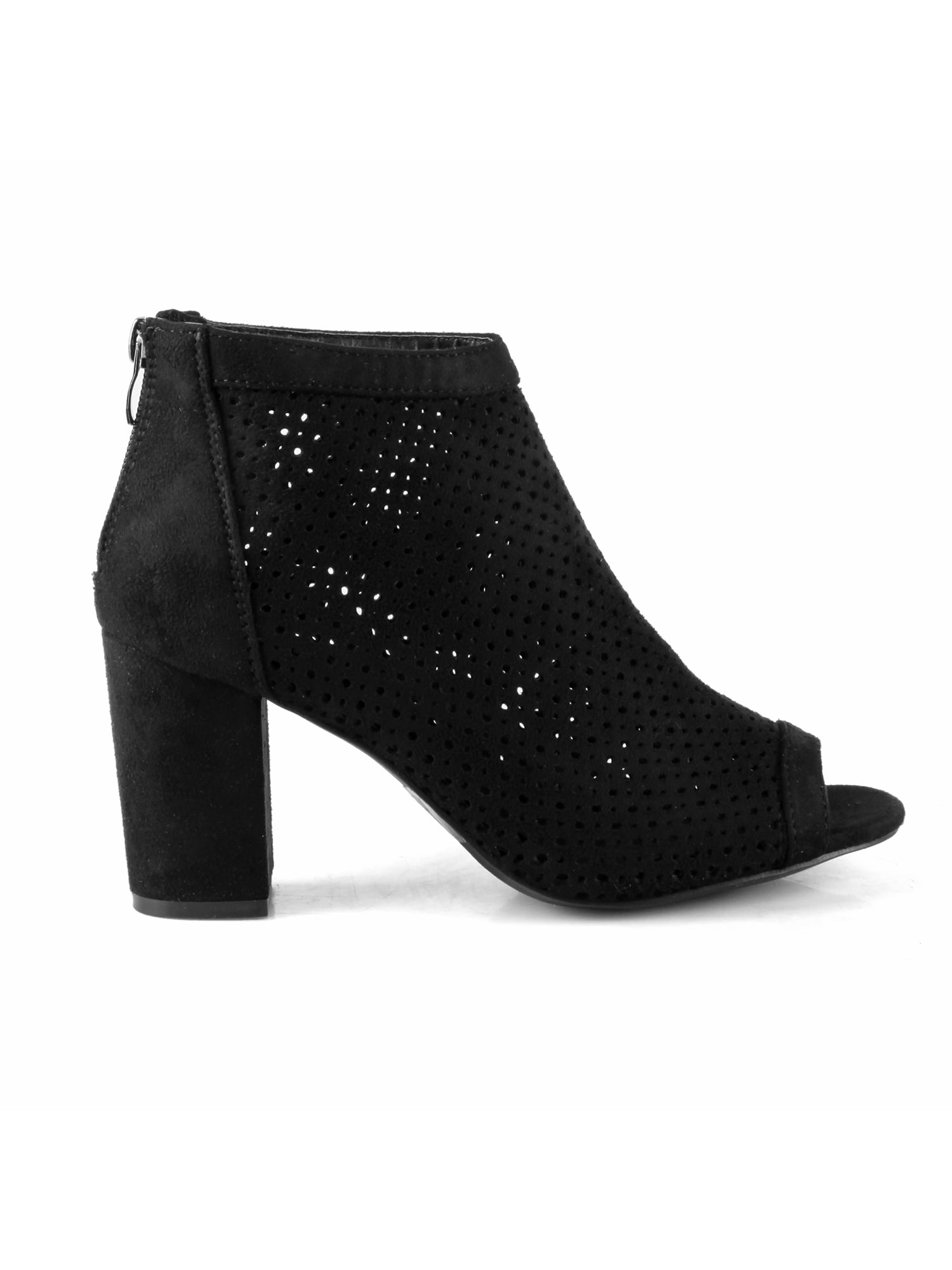 Perforated Women's Open Toe Chunky Heel Booties in Black - Walmart.com