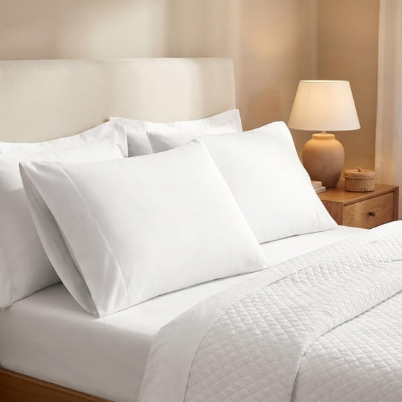 Bioweaves 100% Organic Cotton Sheets, 500 Thread Count 4-Piece Bed Sheet Set Fits Mattress Upto 17" Deep Pocket, Soft & Silky Sateen Weave (Queen, White)