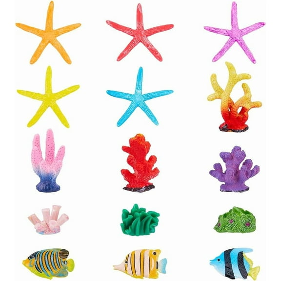 21Pcs Coral Decor Fish Fake Coral Plant Aquarium Decorations Ornament Starfish Shell Miniature Corals Figurines